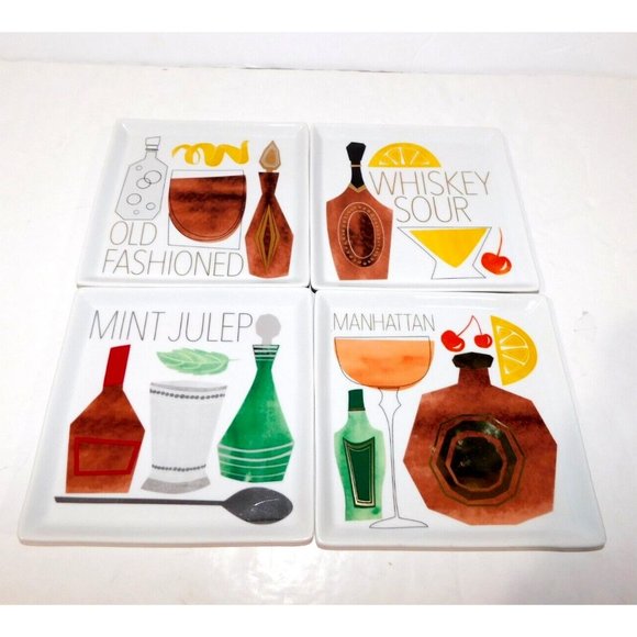 Crate and Barrel Square Appetizer Dessert Plate Set of 4 Cocktail Recipe - Picture 1 of 10